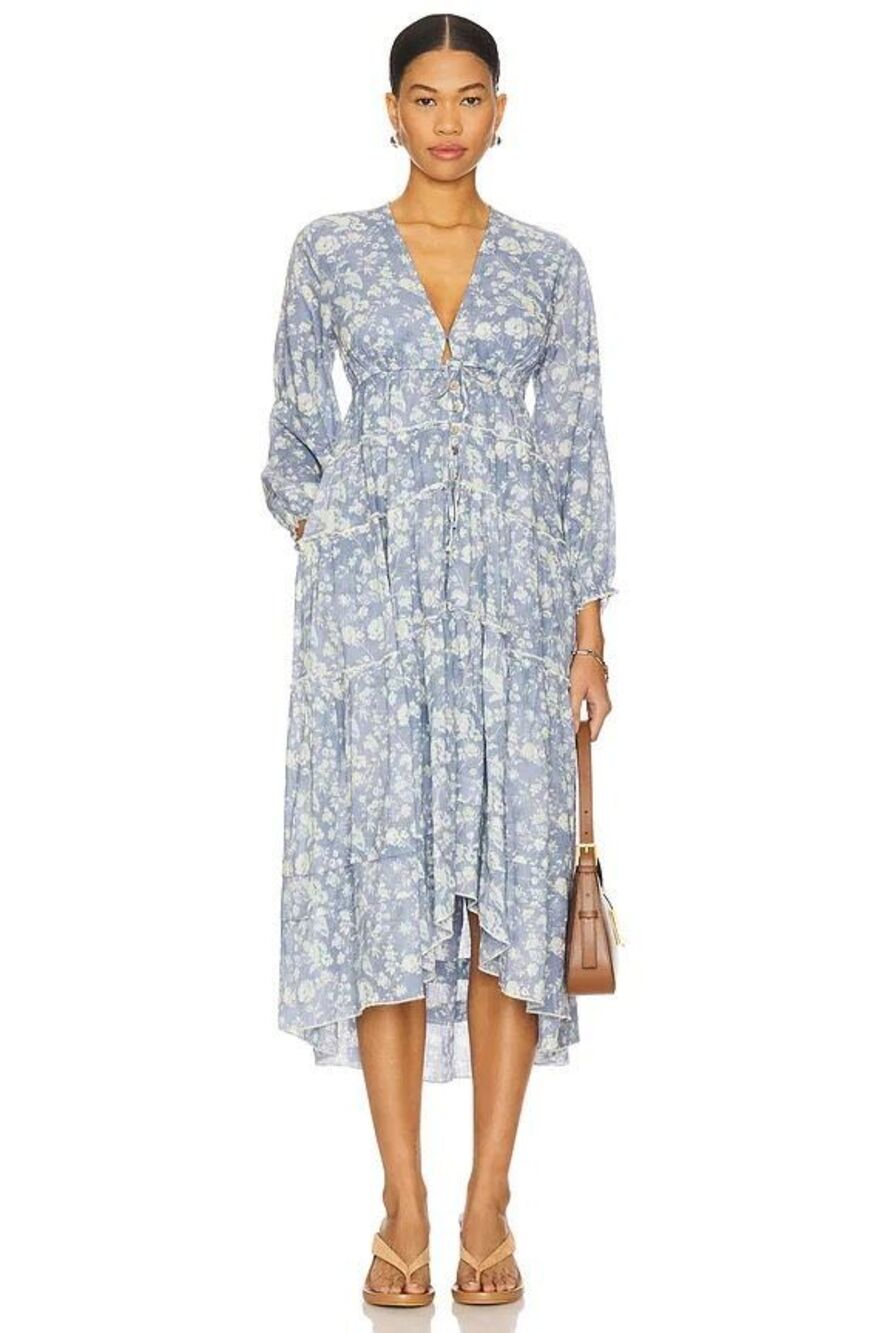 Free People Pappiet Midi Dress in Bluebell Combo XL